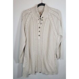 Soft Surroundings Cable Knit Tunic Sweater XL Beige/Tan Button Front Cotton